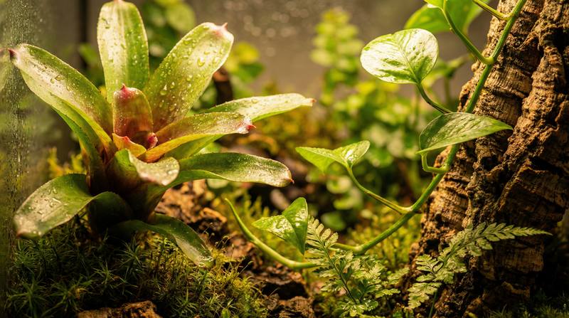 Makro fotografia tropikalnych roślin z kroplami wody